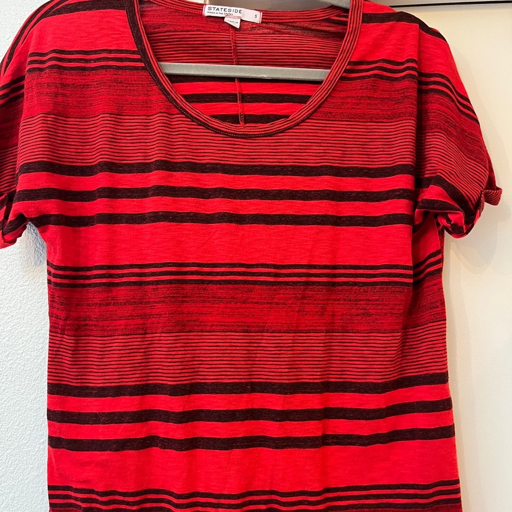 Red and Black Striped Women's Top by Stateside